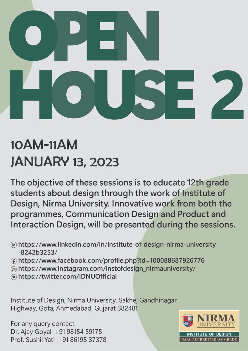 IDNUOfficial's tweet photo. The #IDNU welcomes you all to attend #OpenHouse2 webinar. In Open House 2, students will showcase their innovative work to give you a flavour of interesting #design projects.
A #Zoom link will be shared with the registered candidates.
Registration Link: https://t.co/tp5DhvHA7H https://t.co/hNWgm6umGc