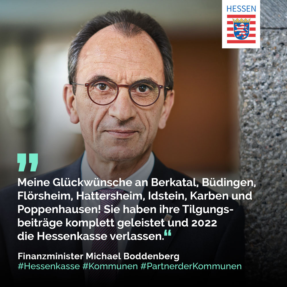 FinanzenHessen's tweet photo. Finanzminister @m_boddenberg gratuliert #Berkatal #Büdingen #Flörsheim #Hattersheim #Idstein #Karben &amp; #Poppenhausen: Die #Kommunen konnten 2022 die #Hessenkasse verlassen, da sie ihre Tilgungsbeiträge komplett geleistet haben. Wir freuen uns mit ihnen! https://t.co/mnz6CBrMOO https://t.co/gMC6sFMCq4
