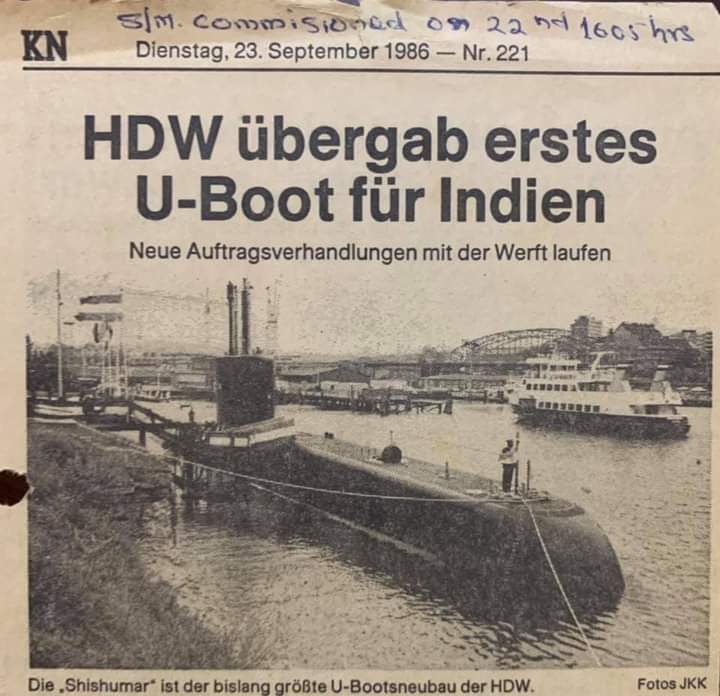 mananbhattnavy's tweet photo. India's First Germain make sub Shishumar was commissioned on 23 Sep 86. Here is the cutting of newspaper published at Kiel on 23/09/86.
#IndianNavy #Shishumar #SSK https://t.co/RDrKYecIkX
