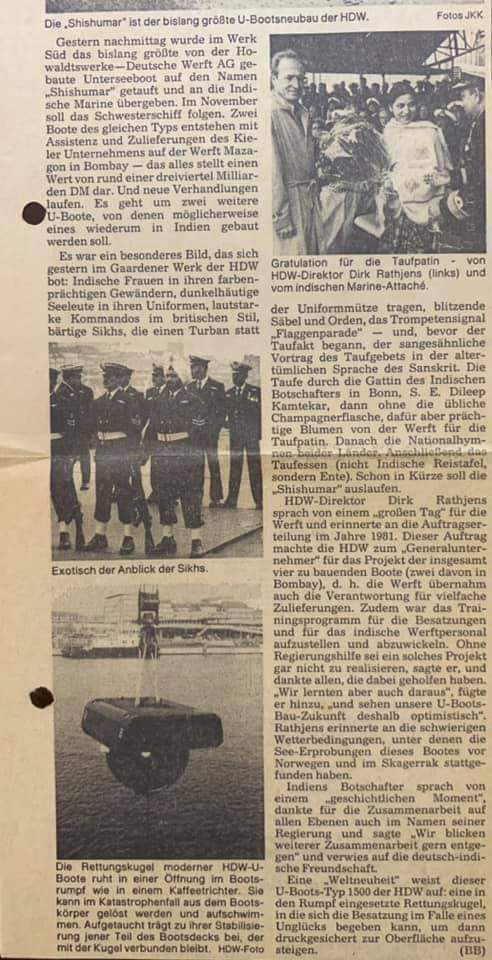 mananbhattnavy's tweet photo. India's First Germain make sub Shishumar was commissioned on 23 Sep 86. Here is the cutting of newspaper published at Kiel on 23/09/86.
#IndianNavy #Shishumar #SSK https://t.co/RDrKYecIkX