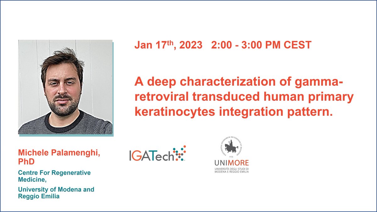 IGATechnology's tweet photo. Register for our FREE webinar Jan 17 2023 2-3 PM CET
on characterization retroviral-based #genetherapy-skin products.
Discussing new perspectives &amp; #safety issues https://t.co/58vpdC4q7y
#Dermatology #sequencing #genomics #NGS #EpidermolysisBullosa https://t.co/dHB9ZJKA9b