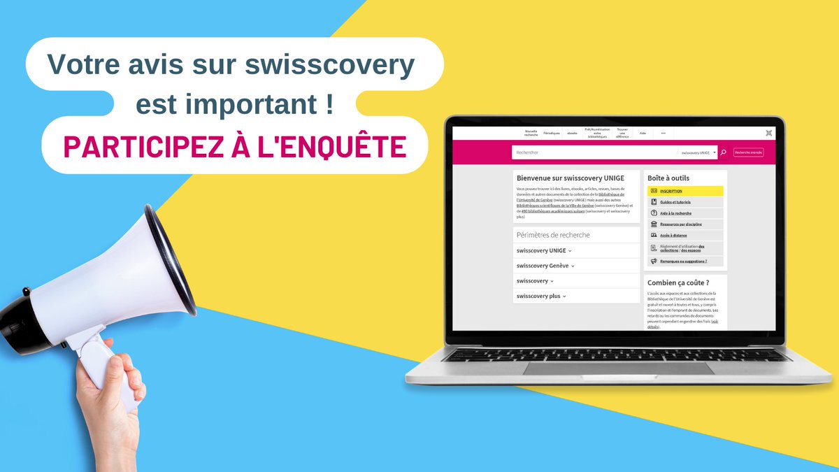 UNIGEnews's tweet photo. Votre avis sur #swisscovery nous intéresse!
Participez à cette enquête et vous aurez peut-être la chance de gagner un bon d'achat.
Cliquez ici 👇 pour accéder au sondage: https://t.co/ABD29vtiNU
#BiblioUNIGE #SLSP https://t.co/ca6ACNtrbL
