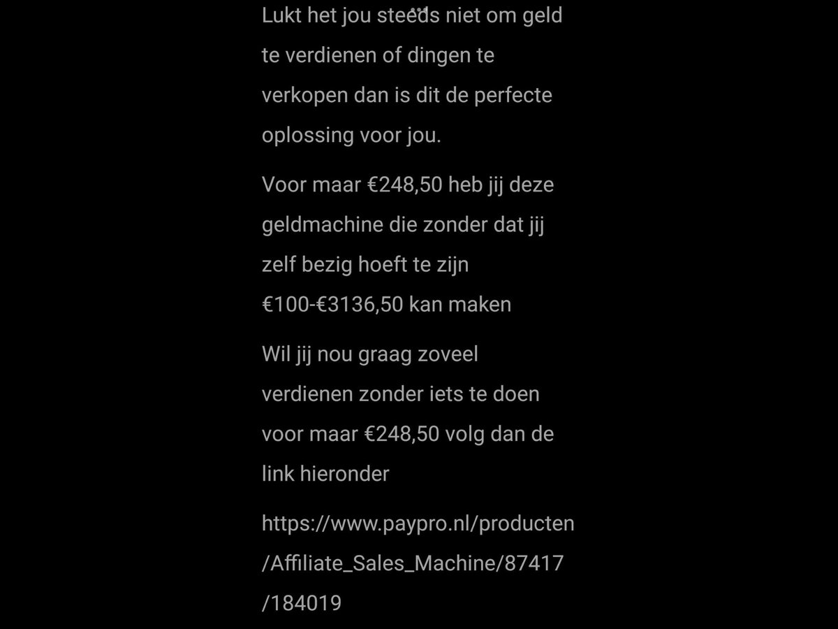 AccessoriesT's tweet photo. Voor iedereen die maar voor €248.50 €100-3136,50 wilt maken per keer 
https://t.co/FOhJ0YwovB
#LLDL #Matrix #moneyslaves #MONEY #machine #Software #AffiliateMarketing https://t.co/T7bxZTkO7O
