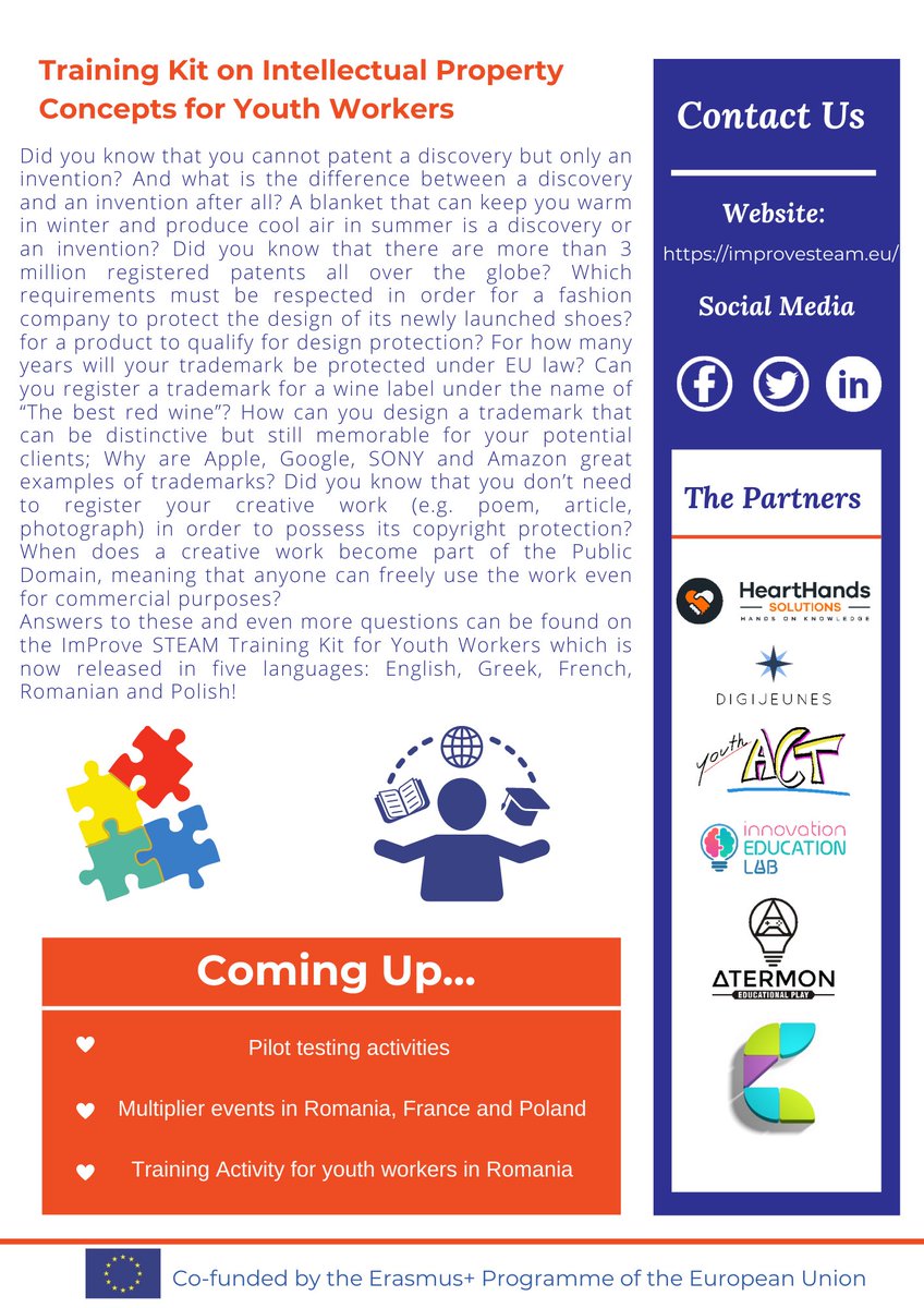 ImproveSteam's tweet photo. 💥Dear readers,

We want to share with you the third newsletter of the project. 🥳

Take a look at it to get involved with the process and the results 🤝

Check it out and follow us so you don't miss what's coming🤩
#IntellectualProperty #STEAM #ErasmusPlus #progress #innovation https://t.co/PcIqrmRqKe