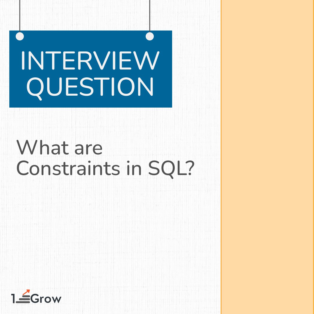 1stepGrow's tweet image. 👩🏽💻 #Rules for the #data in a table can be specified using #SQLconstraints. The kinds of data that can be entered into a 📑 table are restricted by constraints. This guarantees the 📕 #reliability and 👉🏽 #accuracy of the data in the table.