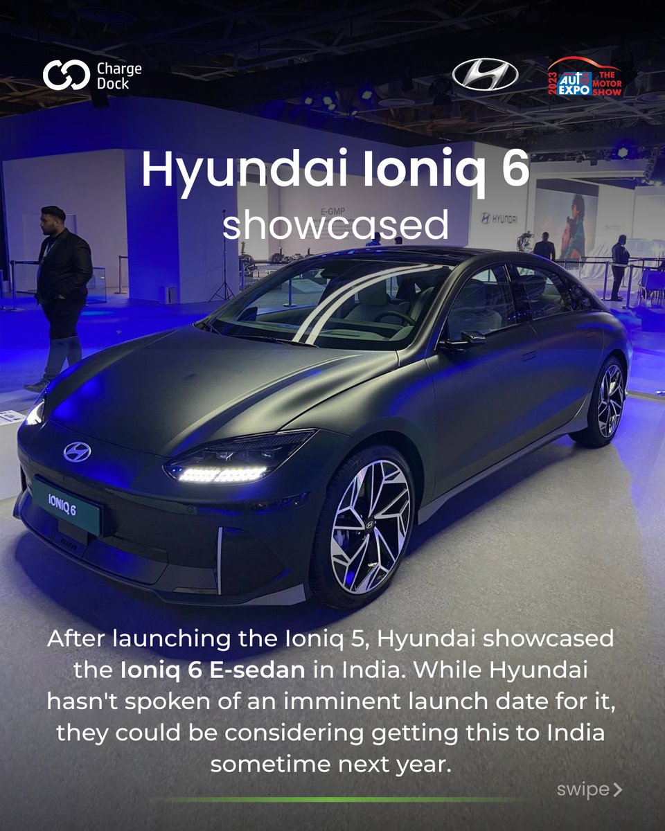 chargedockindia's tweet photo. Hyundai's Ioniq 6 has been showcased at the Auto Expo 2023, should they bring it to India?

#hyundai #ioniq6 #hyundaiioniq6 #hyundaiioniq6   #carnews #automotivenews #autoexpo2023 #aemotorshow2023  #autoexpoindia #chargedock https://t.co/mkjIledEyo