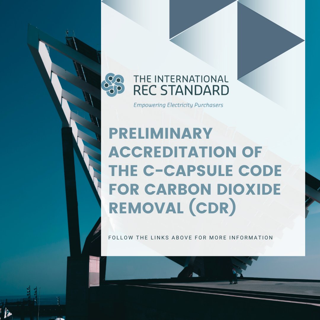 IREC_Standard's tweet photo. A Memorandum of Understanding (MoU) was signed by the I-REC Standard Foundation with C-Capsule for the development of a Carbon Dioxide Removal (CDR) Attribute Tracking System in July 2021. 

To learn more, go here: https://t.co/Dku8O6dPPJ https://t.co/rsfQX6tk5L