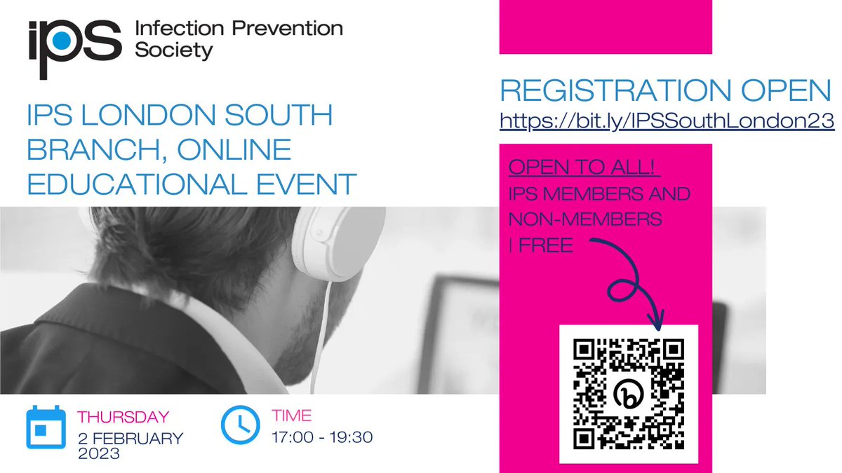 Sign up to our #Free #IPS London South Branch #Online Educational Event

Thurs 2nd Feb 2023
17:00 - 19:30 on Zoom

Speakers include
☑️Professor Heather Loveday @loveebhc
☑️Dr Jacqui Prieto
☑️Ferdinand Casunuran

bit.ly/IPSSouthLondon…

#InfectionPrevention #IPSEvents #IPSLonS23