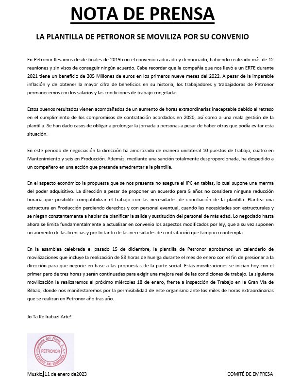 CCOOPetronor's tweet photo. 🔴PETRONOR BORROKAN

📢1ª jornada huelga por un reparto justo de los beneficios

No son razonables recortes de plantilla y subidas por debajo de IPC en una empresa con récord histórico de beneficios (389 Mill € en los nueve primeros meses de 2022)

#petronorrekolangileakborrokan https://t.co/JnWaaWXecL