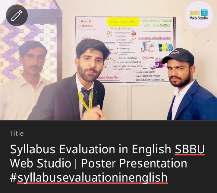 sbbuwebstudio's tweet photo. Watch now:https://t.co/33NYlADP6A
Welcome to SBBU Web Studio
Syllabus Evaluation in Linguistics SBBU Web Studio Poster Presentation, Final Year Exhibition English
Like, Share, Follow &amp; Subscribe.
#SBBUWebStudio #posterpresentationinlinguistics #syllabusevaluation #english #poster https://t.co/4cFIMhP0W6