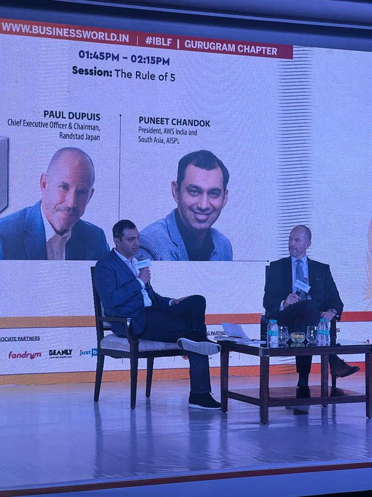 BWBusinessworld's tweet photo. Live: @Paul_DupuisRSTD, Chairman &amp; CEO, @randstadjapan discussing his book "The Rule of 5" with @puneetck, President, AWS India and South Asia, @awscloud at 4th Edition of the Indian Business Literature Festival #IBLF #GurugramChapter

Join on: https://t.co/oVZcEoypJY https://t.co/izWGsaOUbO