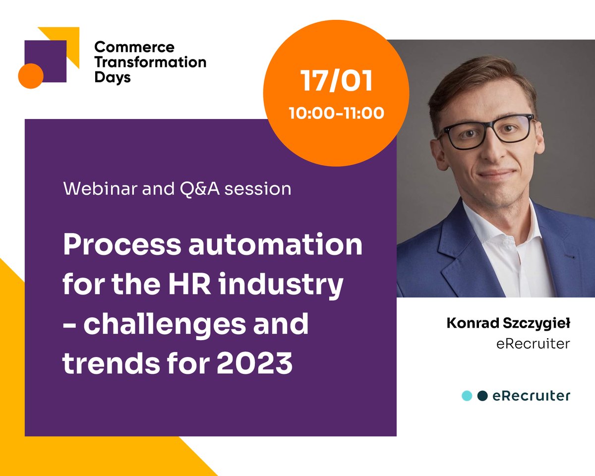 CTD_event's tweet photo. A technological revolution in the HR industry? Do you think it's even possible? And what new features are waiting for us in 2023? To find out the answer, we invite all CTD participants to a webinar conducted by Konrad Szczygiel, Head of Marketplace at @erecruiter_pl https://t.co/sEJwPxT6W7