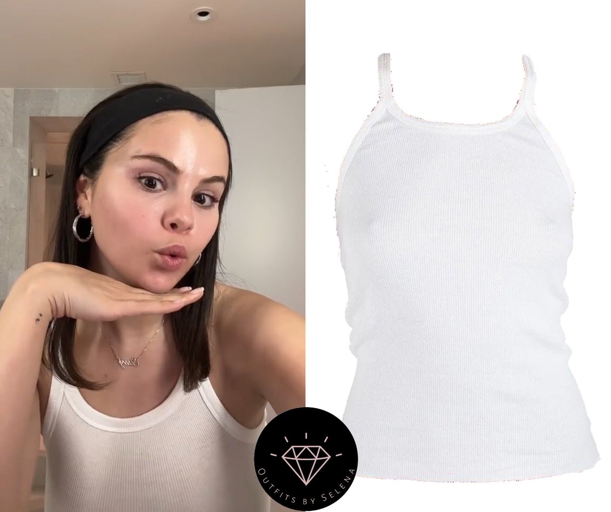 outfitsbyselena's tweet photo. January 5, 2023 - .@SelenaGomez posted new video on her TikTok
#SelenaGomez wearing a #Eterne Rib Tank ($70) with pair of #JenniferFisher Mini Hailey Hoops ($425).✨🔥✨ https://t.co/0ahztr8gCM