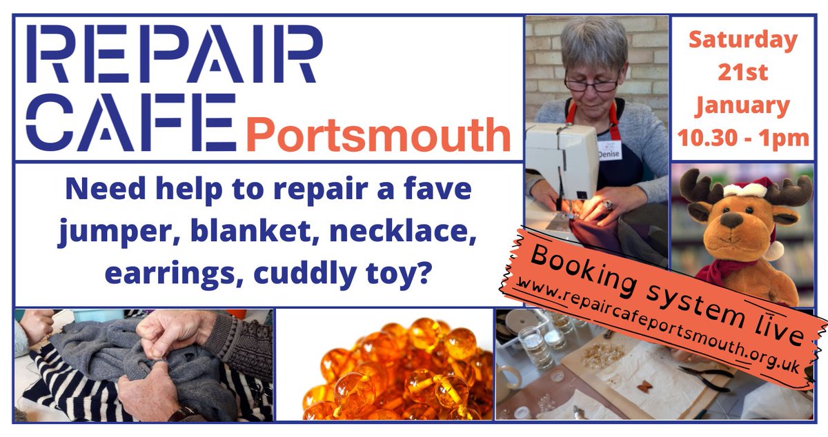 Got any jewellery, clothes or toys that you'd like some help to fix?  We've got availability at our next pop-up on Sat 21st. repaircafeportsmouth.org.uk 
#portsmouth #southsea #hampshire #repair #newyeargoals2023