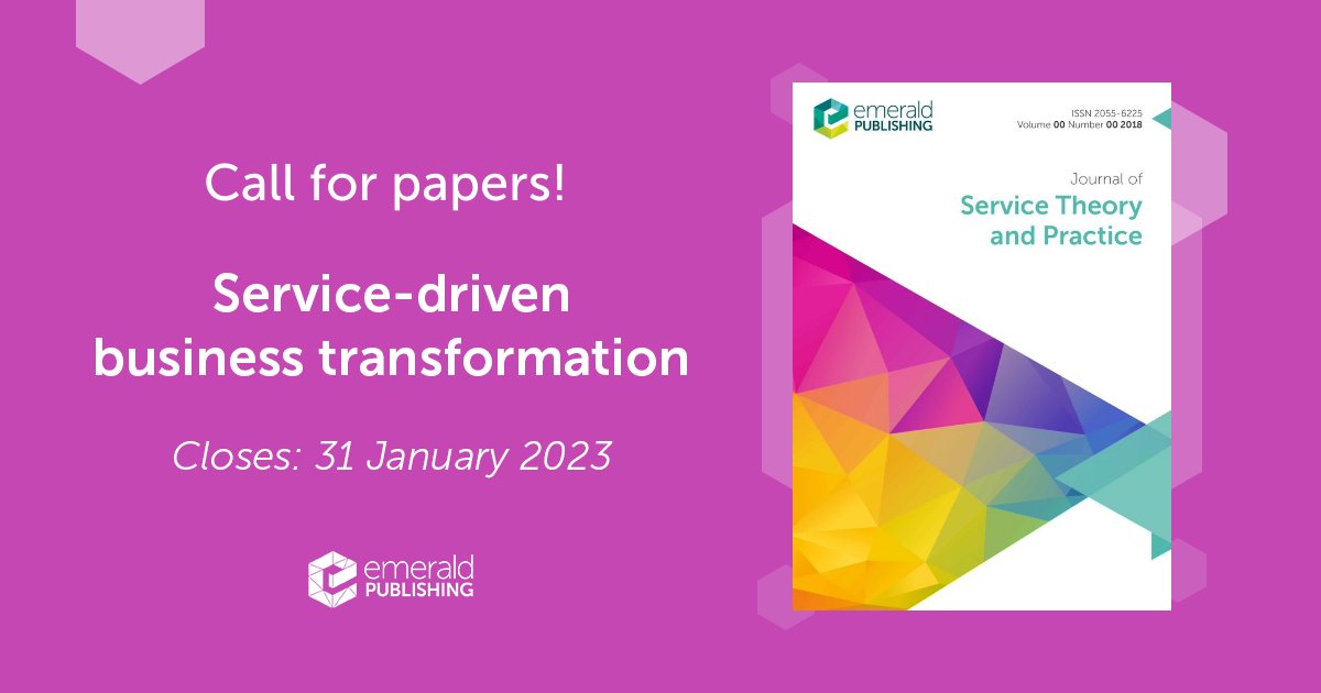 JSTP_news's tweet photo. Special issue CFPs📣Guest editors Kristina Heinonen, @jruizdealba and @Hammer_Corp welcome manuscripts that address service-driven business transformation and the role of #service in creating transformative change. Submissions close 31 Jan 2023 #services https://t.co/ziRcf424D1 https://t.co/WuDcEx61Ha