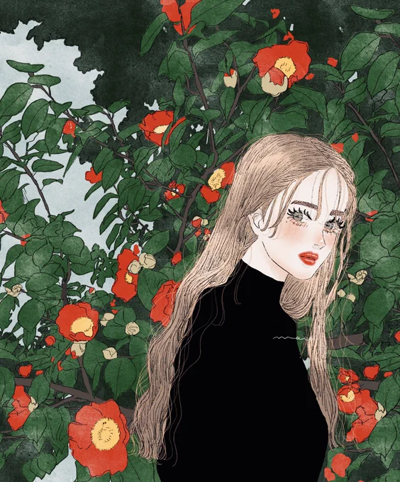 椿#イラスト #illustration #Procreate (縦長サムネを失った悲しみ) 