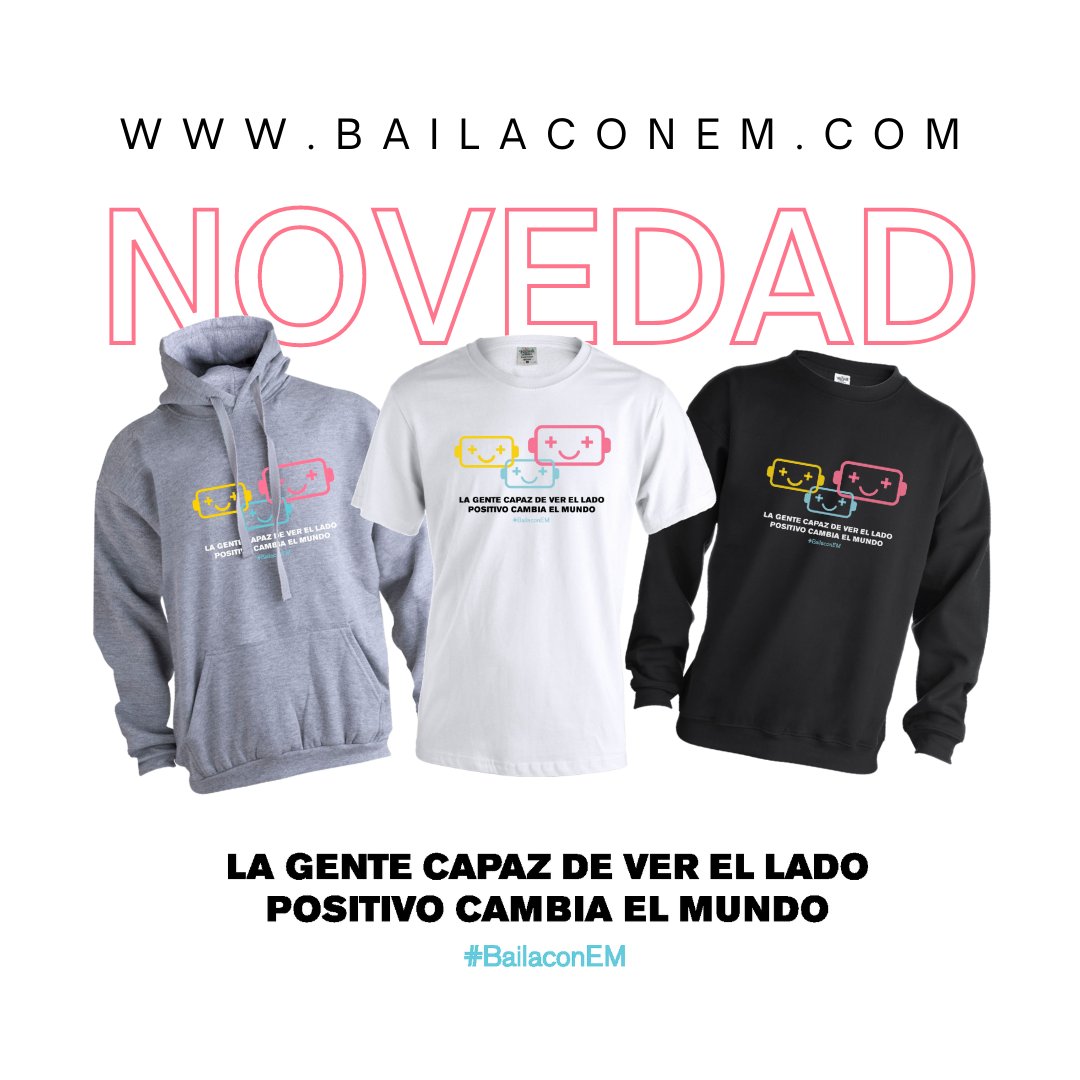 BailaconEM's tweet image. Os presentamos las nuevas camisetas y sudaderas de Baila con EM 🥰.

"La gente capaz de ver el lado positivo cambia el mundo" es la frase elegida para esta línea de ropa. 

¡Entra ya en bailaconem.com y pide la tuya! 💙

#esclerosismúltiple #proyectosolidario