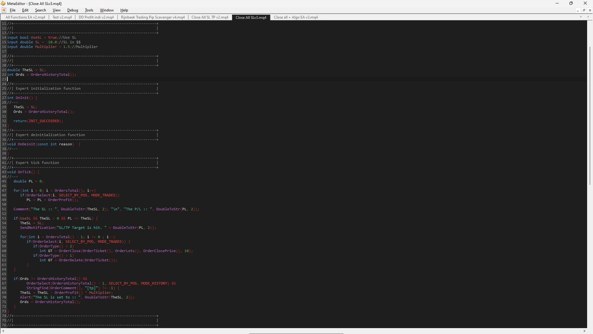 its_mavi_dev's tweet photo. Day 44 of #100DaysOfCode 2.0

- Coded a v3 of an EA, added logic for increasing SL when a TP is hit.

✌️ https://t.co/6iYt8aZEU8