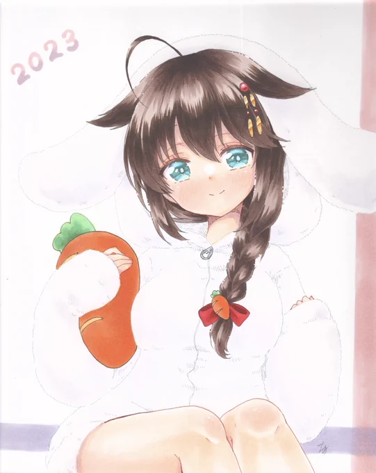 ピンク飛んでるけど淡いピンクウサギな色紙描いてますまだまだ増えます〜 #こみトレ41  
