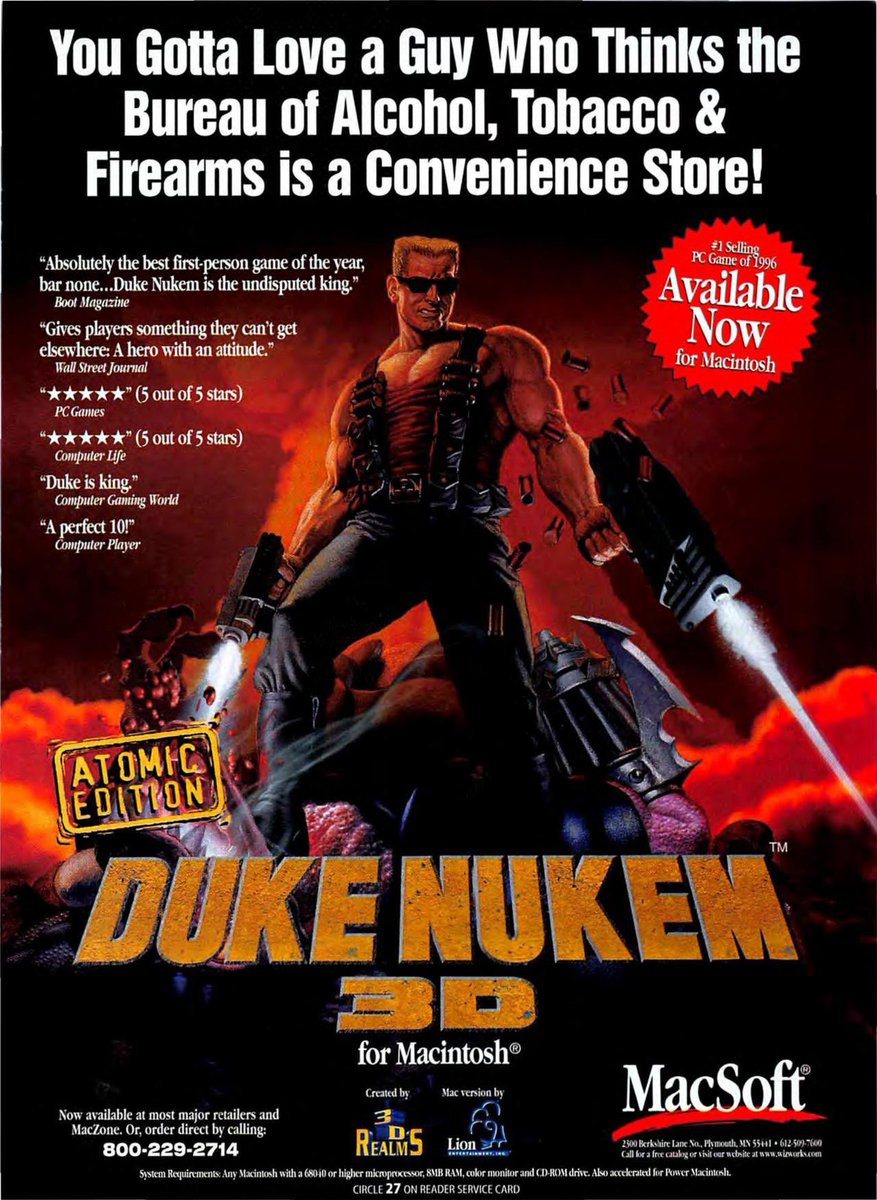 Duke Nukem 3D ad (3D Reamls) 1997, Macintosh
#dukenukem #3drealms #mac #90s #90slegends #RETROGAMING