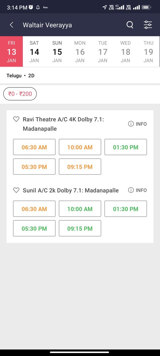 sks555mpl's tweet photo. #WaltairVeerayya 
Madanapalle fast filling tickets released just know grab it, 💥✌ https://t.co/Qn0ecDK3HG