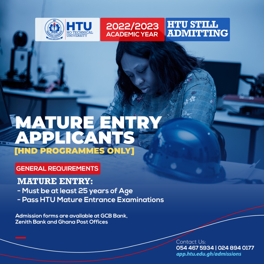 Official_HTU's tweet photo. Don't let the absence of a secondary school qualification prevent you from acquiring a tertiary one. Make the move now, and enrol at HTU as a Mature Student. 

#HTUAdmissions https://t.co/pXZUZD12kQ