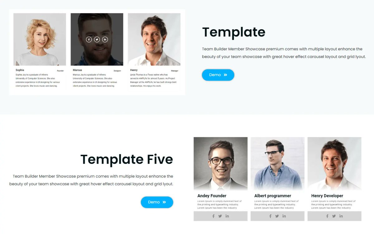 farazfrank777's tweet photo. Team Builder Member Showcase" is a plugin that allows you to create and manage a team member showcase on your website. This typically includes things like creating profiles for team members.
Demo: https://t.co/4hm5KveOb9
#teamshowcase #teammembers #teamprofiles https://t.co/ojIELSUywM
