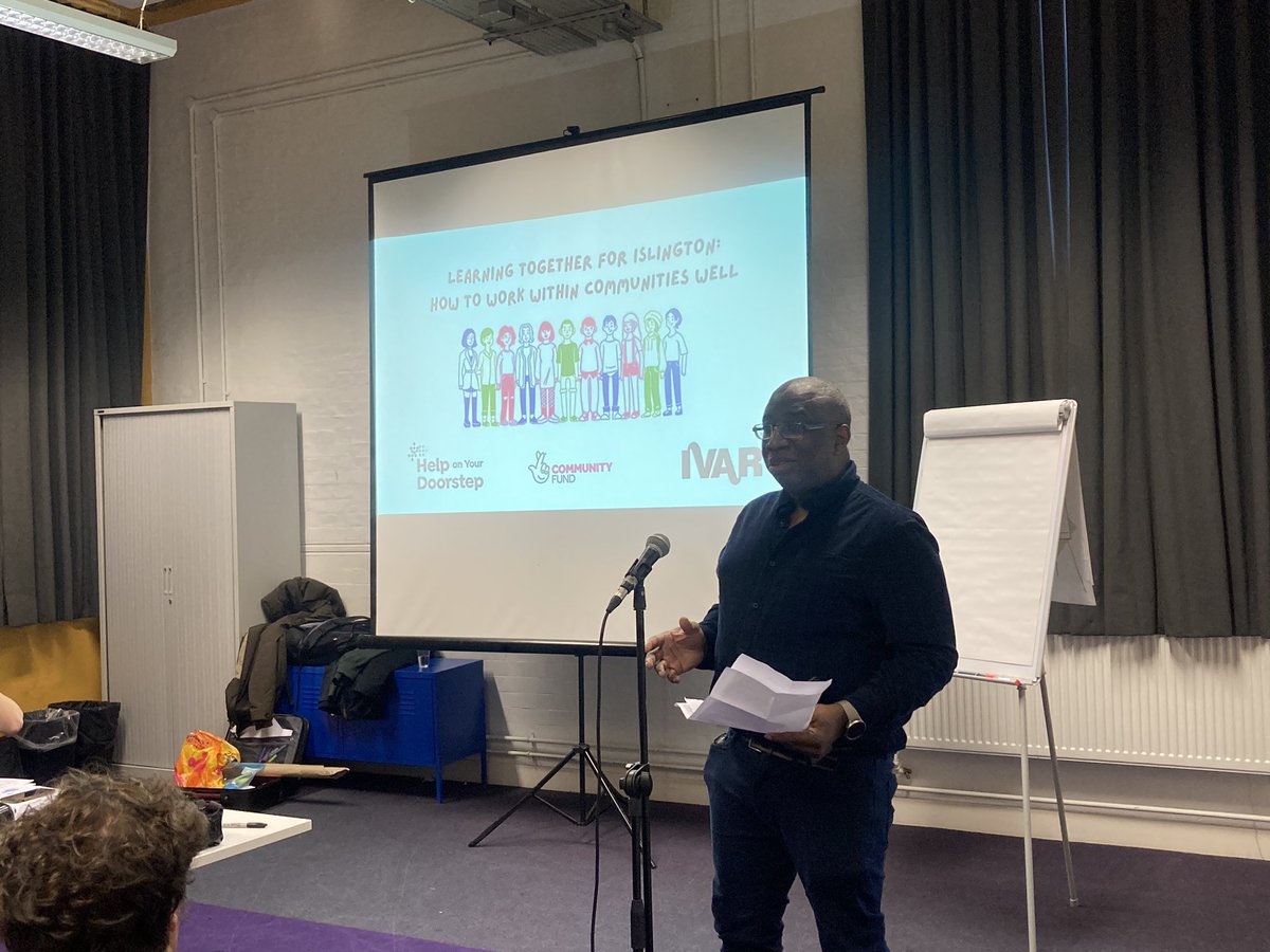 HOYD_Connect's tweet photo. Our chief exec, Ken Kanu addresses the room at our ‘Learning together for Islington’ event. He explains that “in the last year we supported just under 2400 residents in Islington” #learningtogetherforIslington https://t.co/AZ3qmc1gyk