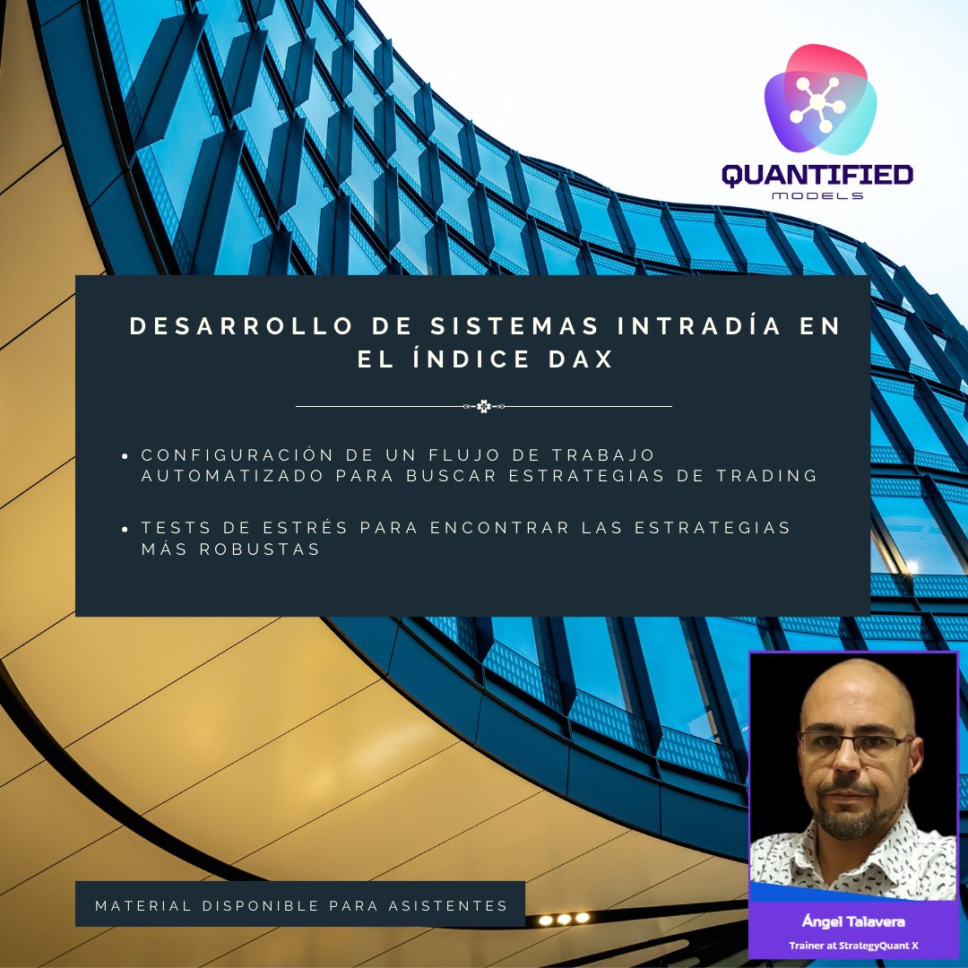Quantified_M's tweet photo. 🤖 BUILDER | Desarrollo de Sistemas de Trading Intradía en el Índice $DAX
Únase a esta primera sesión de PUERTAS ABIERTAS y descubra cómo desarrollamos algoritmos #financieros con el builder #StrategyQuantX
📅12/01/2023 @ 19:00h
Reserve su plaza ⤵️
https://t.co/lNkqSE10iG https://t.co/4Nl8ZwkKyM