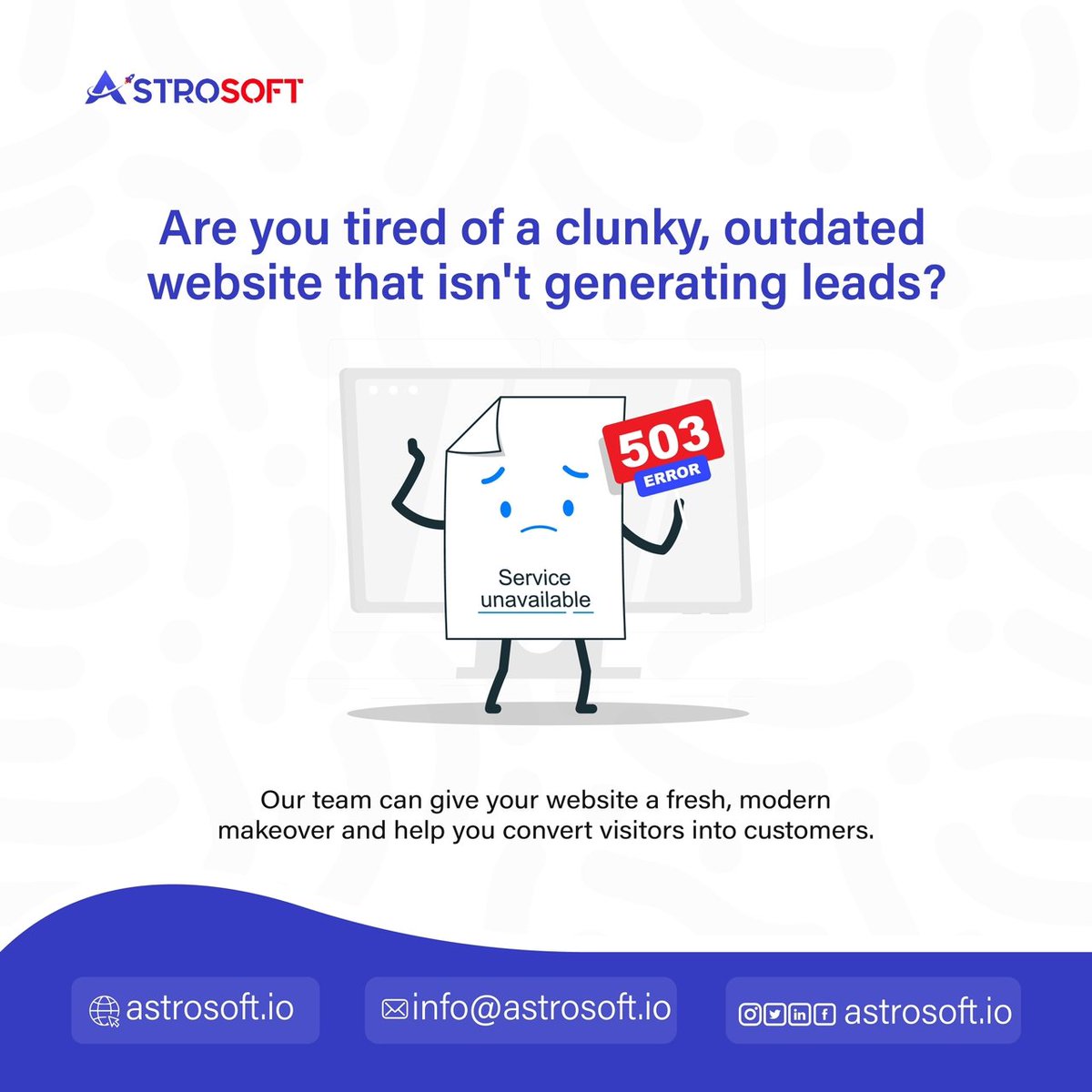 Astrosoftio's tweet photo. Our experts can update your website with a new, contemporary design that will help you attract clients. Send us a dm. #design #websitecreation https://t.co/Hukhjwm4hr