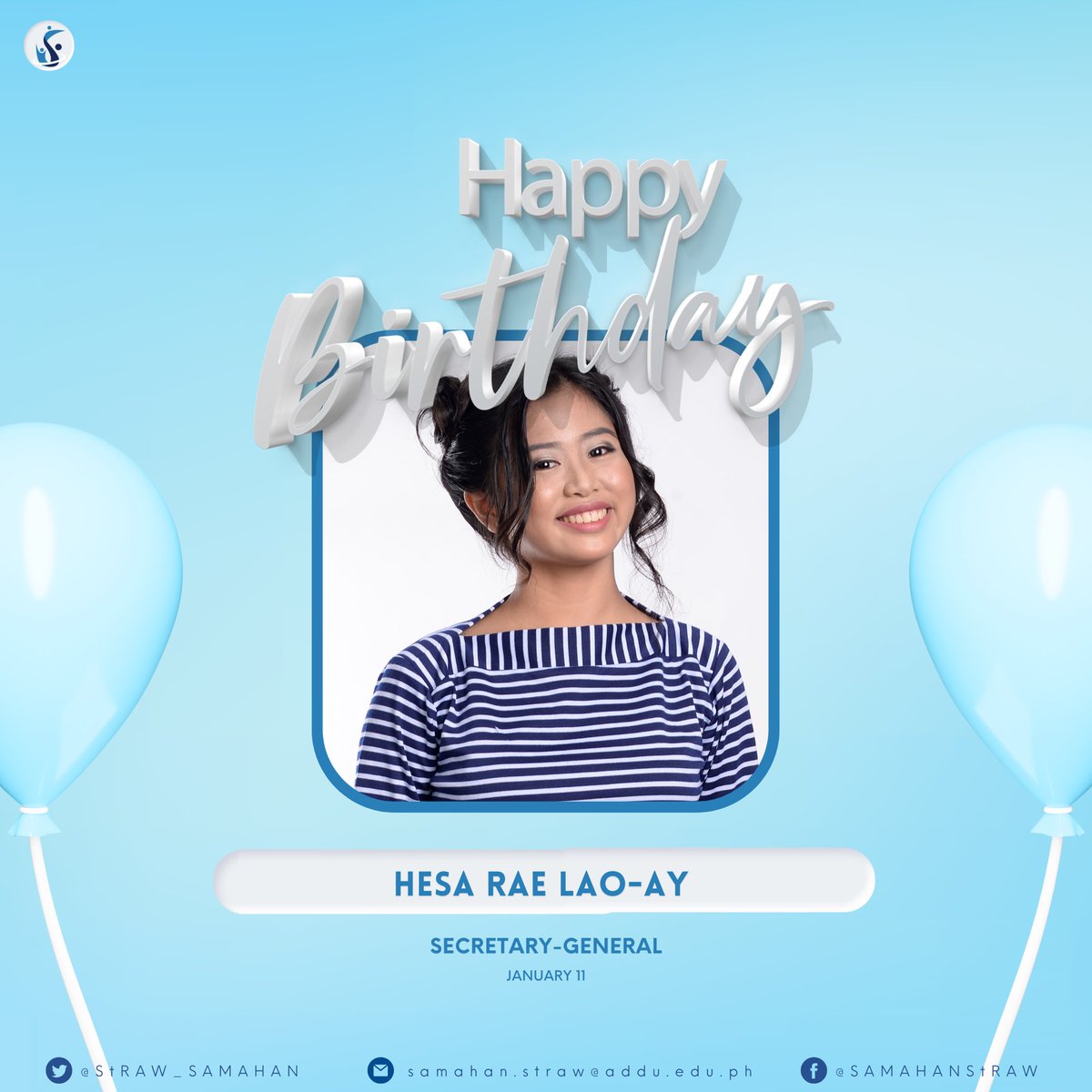 StRAW_SAMAHAN's tweet photo. Today is #HESADAY ๐ฅณ
Happy birthday to our Treasurer of Studentsโ Rights and Welfare, ๐๐๐จ๐ ๐๐๐ ๐๐๐ค-๐๐ฎ! ๐
With warm wishes for a very happy birthday and sincere thanks for your hard work and dedication.
#StRAWForEveryone ๐ฅ https://t.co/ykysOA4MN0