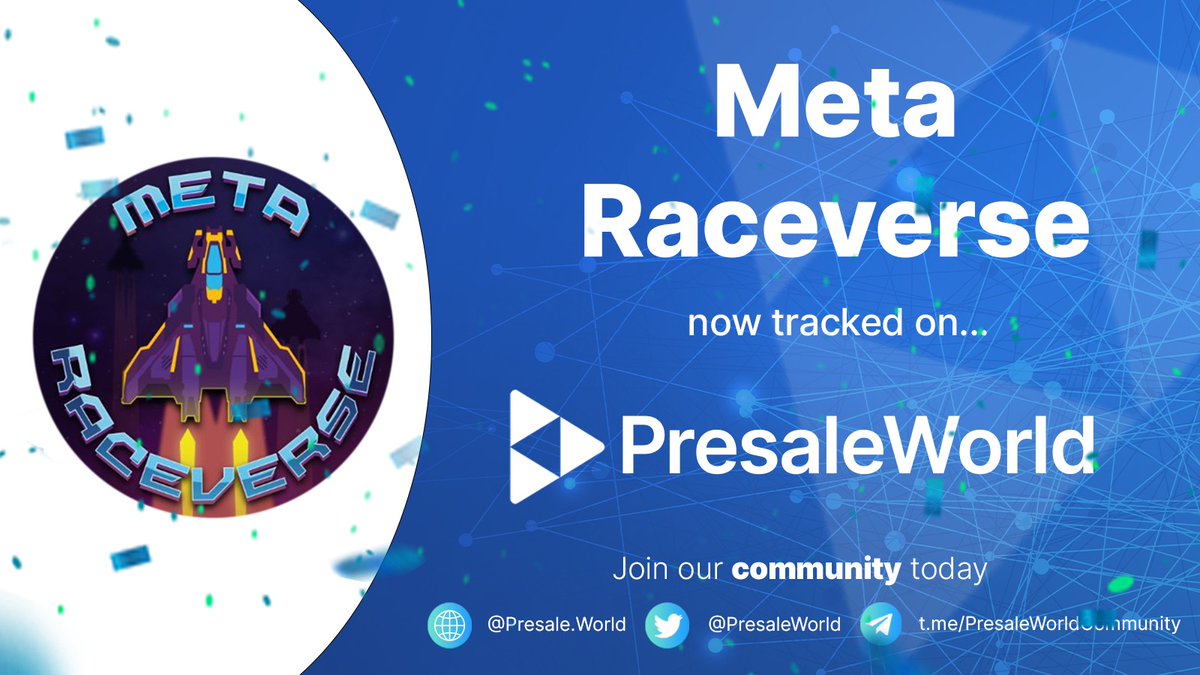 PresaleWorld's tweet photo. NEW TRACKED PRESALE

@MetaRacevers is now a tracked listing on PresaleWorld.

Keep up to date with the sale and others at https://t.co/VhAgm6ETwn

$PW https://t.co/olnYT8BXkb