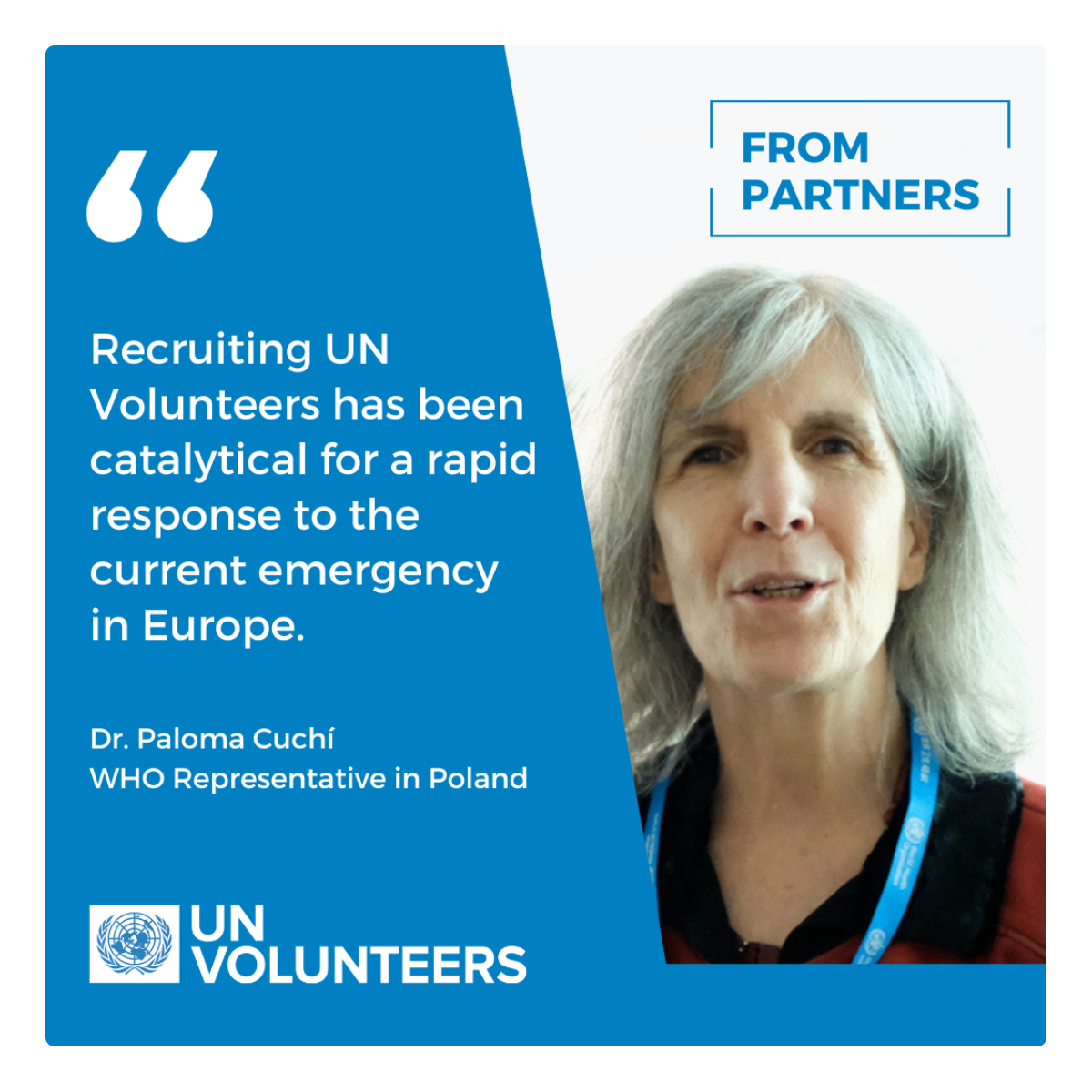 UNVEurasia's tweet image. "Together we can ensure well-being of the most vulnerable populations, and UN Volunteers are champions to present this mindset to the rest of global citizens" - Dr. Paloma Cuchí, @WHO Representative in #Poland. 

About @UNVolunteers #ForHealth #emergency &amp;gt; bit.ly/3ipMesI