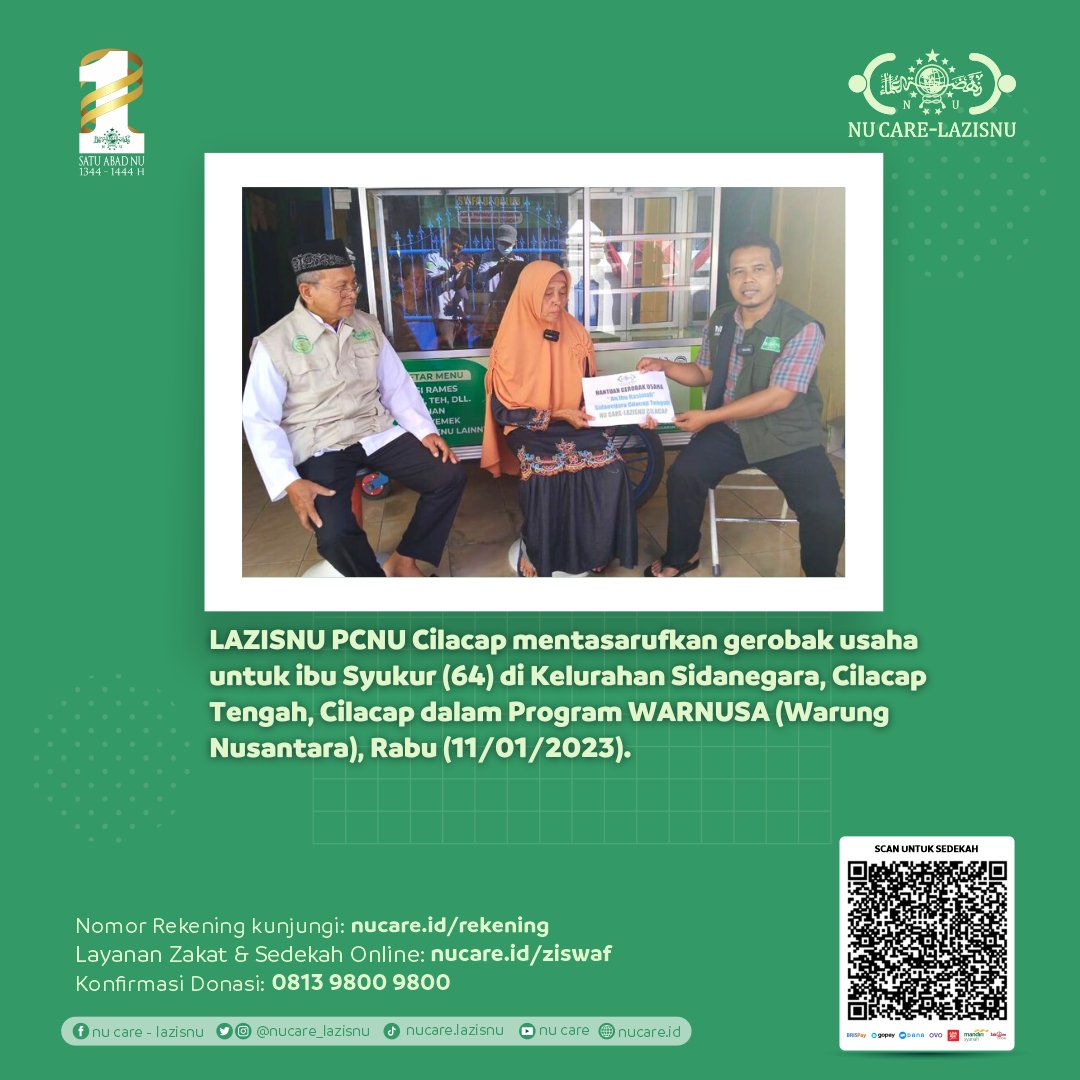 nucare_lazisnu's tweet photo. Mari ikut berpartisipasi dalam program-program LAZISNU PCNU Cilacap, melalui:
BSI 7128 2188 87
BRI 0106 01 000667 567
a.n. Lazisnu Cilacap
Narahubung 081228221010
#NUCare #LAZISNU #WARNUSA #WarungNusantara https://t.co/phjfEcoKhH