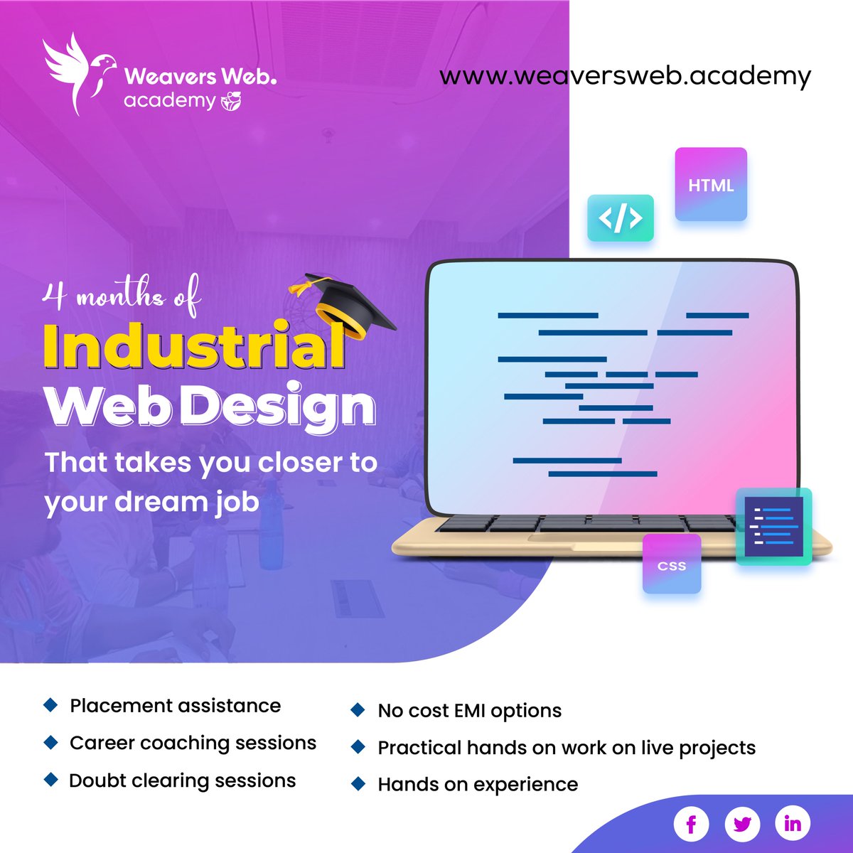 weavers_academy's tweet photo. Make yourself industry ready with the help of industrial web design course. Invest your 4 months to get return for the lifetime success in the form of your dream job. - https://t.co/nZBIOy1EjX
#Skill_India #Career #DreamJob #WebDesign #Success #HTMLTraining #Graphics #CSS #UX #UI https://t.co/na7yqFU8ip