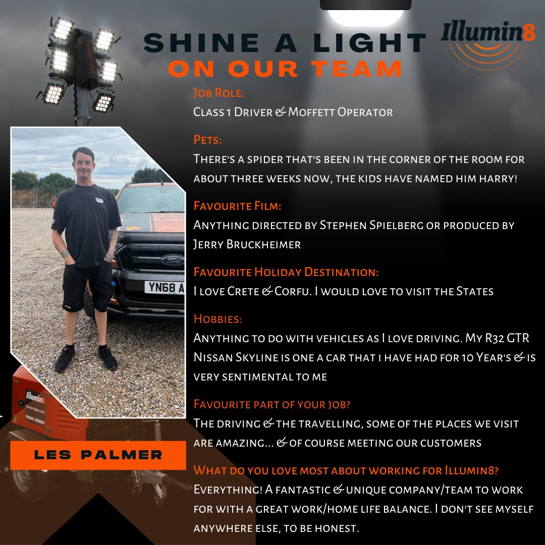 illumin8lights's tweet photo. Time to shine a light on our team, meet Les! 

#staff #meettheteam #shinealight #teamwork #mobilelights https://t.co/jUDgbvpPYb