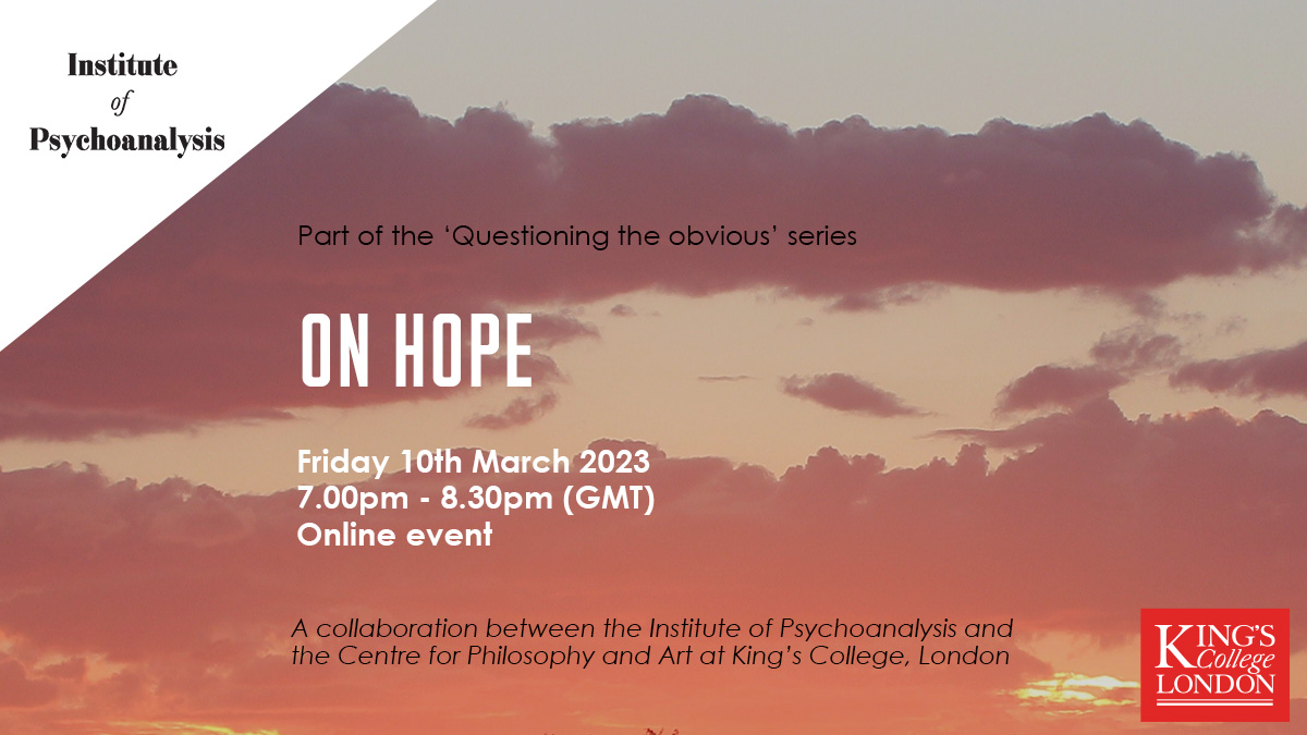On Hope

What might art, theory &amp; clinical practice tell us about this elusive thing called hope? Join philosophers, analysts &amp; artists to debate these questions.

With Nishan Kazazian, Colette Olive, William Badenhorst
Chaired by Alla Rubitel

Learn more
bit.ly/3VYhn4o