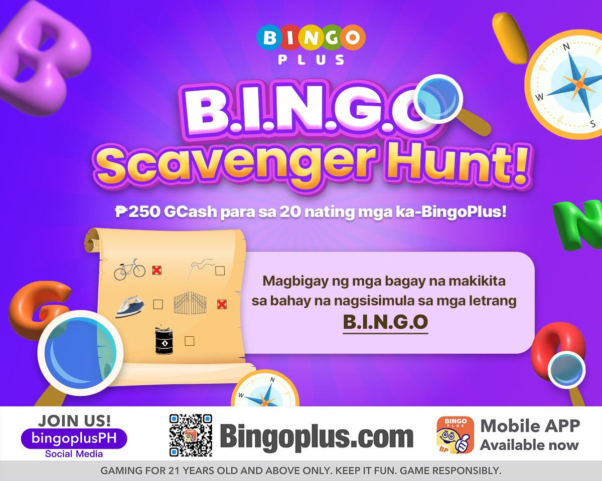 Bingoplusph's tweet photo. Halughugin na ang mga bahay niyo mga ka-BingoPlus!

Hanapin at kumpletuhin ang mga gamit na nagsisimula sa B.I.N.G.O. I-post ang mga makikita niyong bagay at gamitin ang hashtag na #BINGOPlusHunt

#BingoPlus #BingoSaSayaPlusSaPanalo https://t.co/RkVgWazoG3