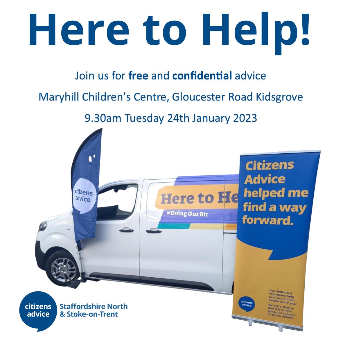 SNS_CAB's tweet image. We&apos;re taking the #HereToHelpVan to @MaryhillCC on Tuesday 24th January

For free, confidential advice on anything from benefits to energy saving.

#HereToHelpHub #DoingOurBit #benefits #energy #advice #energysaving