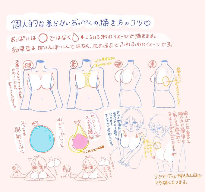 【おっぱいの描き方講座】 ありがたいことに 描き方のリクエストを 頂いたので講座というか 拘りポイントまとめてみました✌  ⚠えっちな描写はありませんが 終始おっぺぇが丸出しなので 気を付けてください🙏🙏🙏