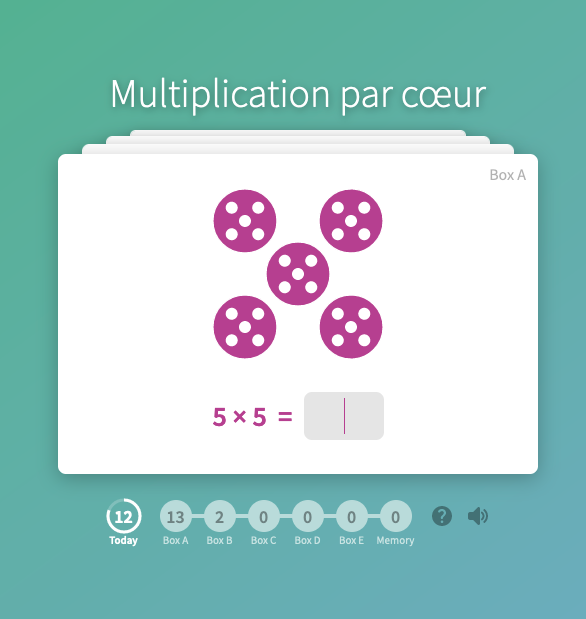 #leclicpedagogique - Un jeu de mémorisation des tables de multiplication associé aux boîtes de Leitner. Les calculs non mémorisés sont proposés automatiquement plus souvent que ceux connus.
fr.mathigon.org/multiply