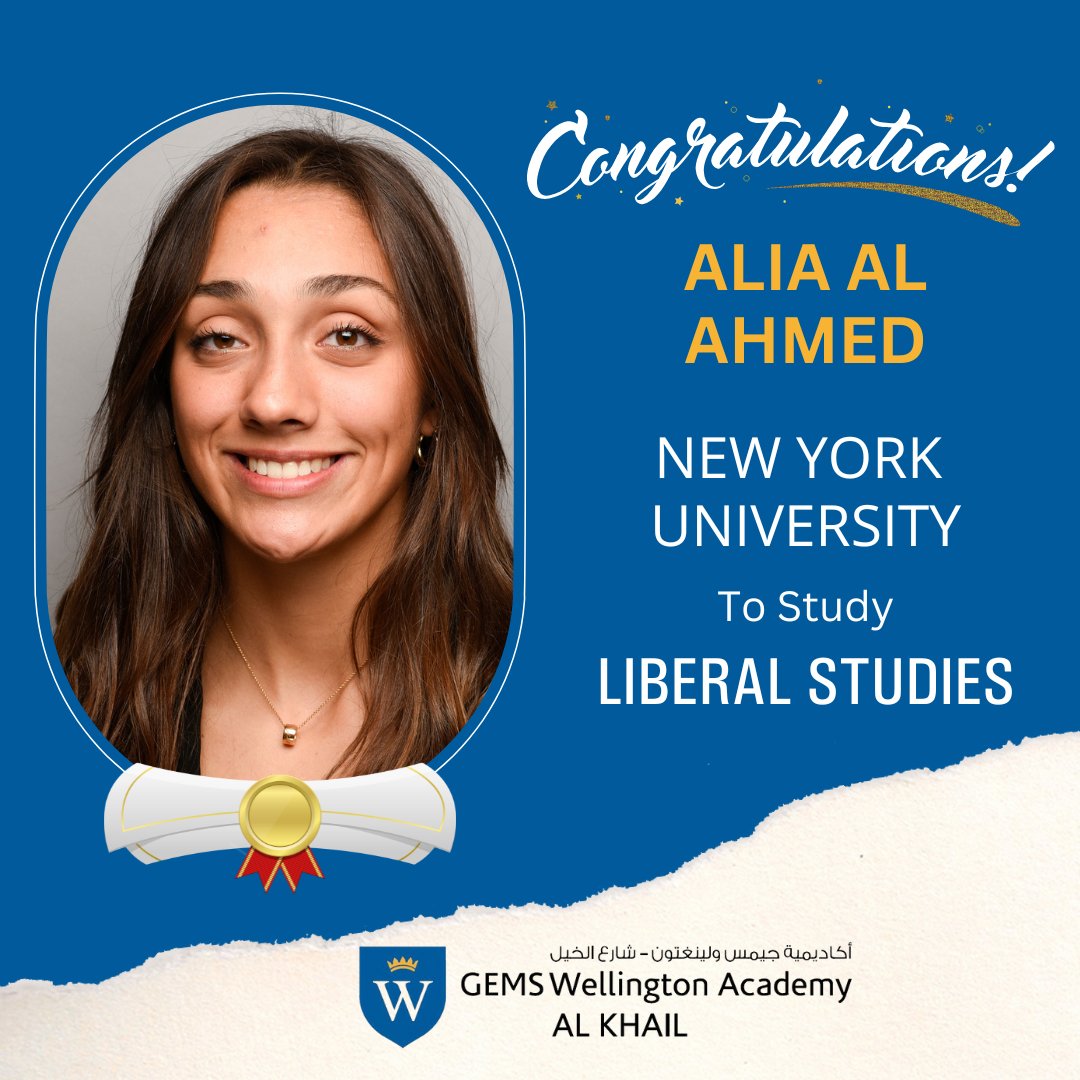 gems_khail's tweet photo. Congratulations to Alia Al Ahmed who received an acceptance from New York University, one of the most prominent and respected research universities in the world. 
Nice going Alia! 

#universityoffer #WEKsuccess #WEKSixth #limitlesspossibilities #ouracademy @GEMS_ME https://t.co/veIOa3jdoy