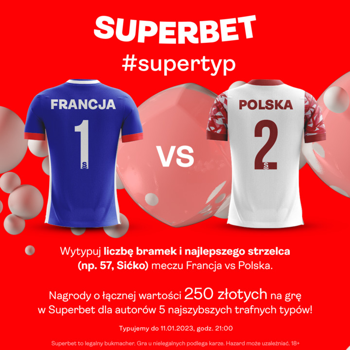 SuperbetPL's tweet photo. Wytypuj liczbę bramek i najlepszego strzelca meczu Francja - Polska 🤾‍♂️ #FRAPOL #Rzutfśśtbramka
--- 
✅ Zaobserwuj @SuperbetPL
♥️ Polub tweeta i 🔁 daj RT
#️⃣ Dodaj hasztag #SuperTyp. 
Nagroda: Bonus 50 zł 🤑 dla 5 najszybszych trafnych typów. Typować można raz, do godz. 21:00 https://t.co/cRmDvIrftj