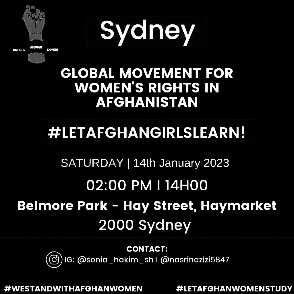 To all my friends, sisters and brothers,
Please attend this event this Saturday in Syd...

#LetAfghanGirlLearn 
#letafghanwomenlearn 
#We_Are_Together