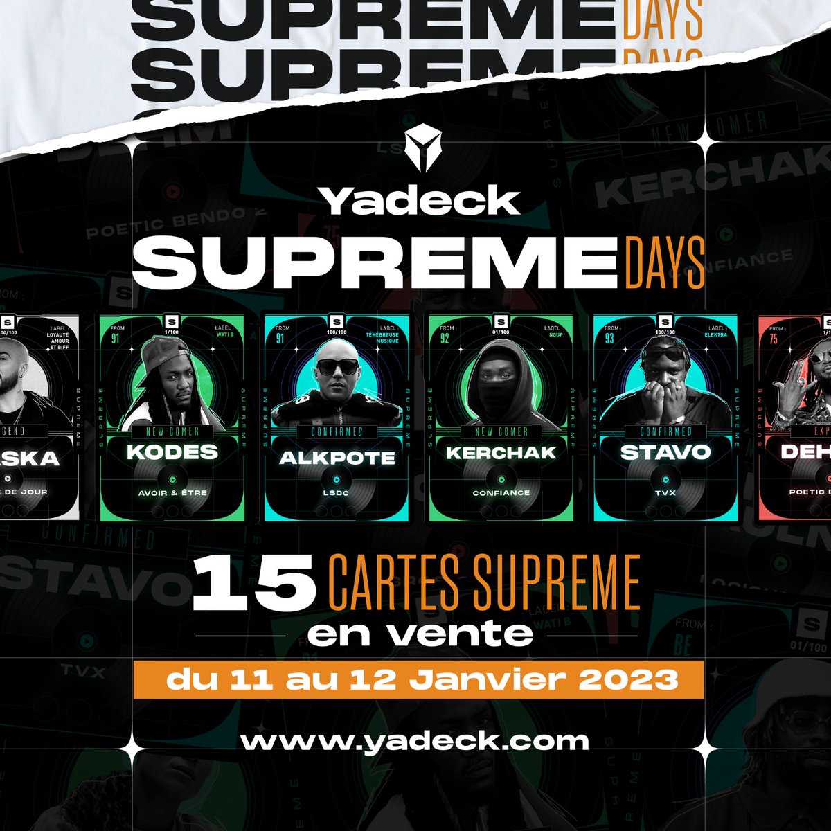 yadeck_off's tweet photo. 💥 SUPREME DAYS 💥

Avec pas moins de 15 cartes SUPREME mises en vente, chopez votre carte manquante pour préparer la #DigitalRapLeague sur https://t.co/whvy3wpWhe 💎 https://t.co/Wc4W4J6eaR