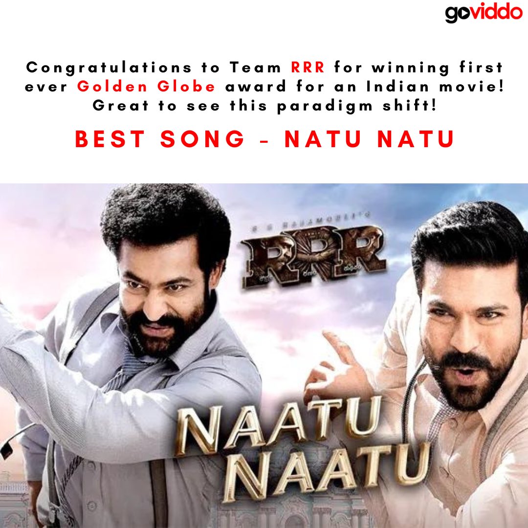 RealGoViddo's tweet photo. #GoldenGlobes #RRR #NatuNatu @ssrajamouli https://t.co/fP8lBbDXpr