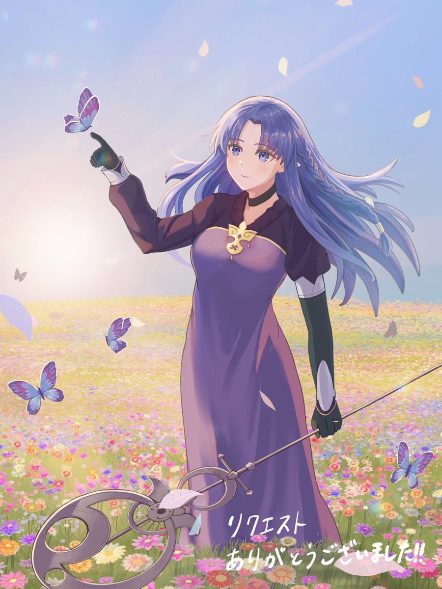 キャスター(Fate/staynight) 「skebでかさまちさん()にFateのメディアさんを描いていただきました!花畑の」|ふりかけのイラスト