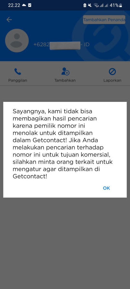 dioappp's tweet photo. Cara menghilangkan nomor pribadi dari pencarian Getcontact!

nanti ketika dicari hasilnya kayak gini https://t.co/tNlPIvB26S