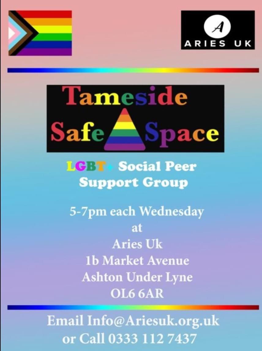 Tonight Tonight!!, we have our weekly Aries UK Tameside Safe Space from 5-7pm, come along have a chat and a cuppa 🙂 #tameside #lgbtqia #peersupport #itsgoodtotalk #beyourtrueself #ariesuk #peertopeer #alltogetherbetter