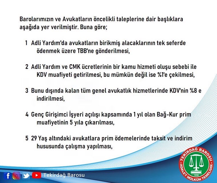Tekirdag_Barosu's tweet photo. 7. Yargı Paketi tasarısı ile ilgili görüş ve taleplerimizin iletilmesi amacıyla TBMM Başkanlığına, Siyasi Parti Genel Başkanlıklarına, Adalet Komisyon Başkanlığına, 27. Dönem Hukukçu Milletvekillerine yazı gönderilmiştir. https://t.co/Exw6ST3Ll8 https://t.co/GR504l3a4K
